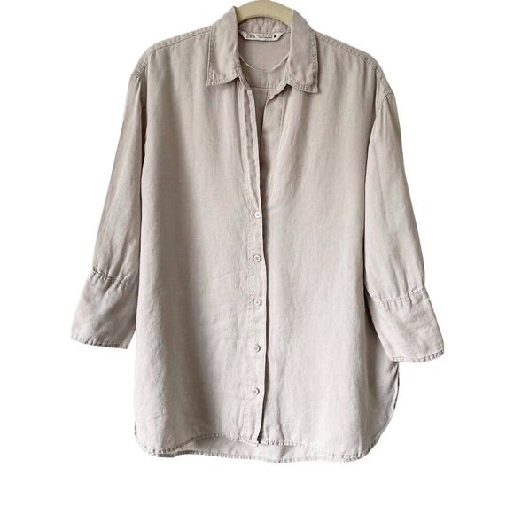 Zara V Neck Button Front Collared in Mid Mink Shirt Top Small - Picture 1 of 8
